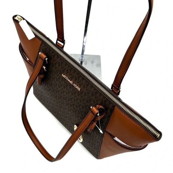 Michael Kors Large Charlotte Tote Bag Luggage Leather Brown - Picture 8 of 12